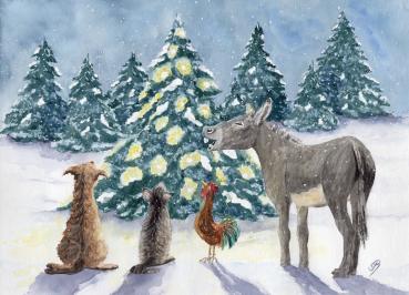 Postkarte DIN-A6  Bremer Stadtmusikanten Weihnachten - Bremen12